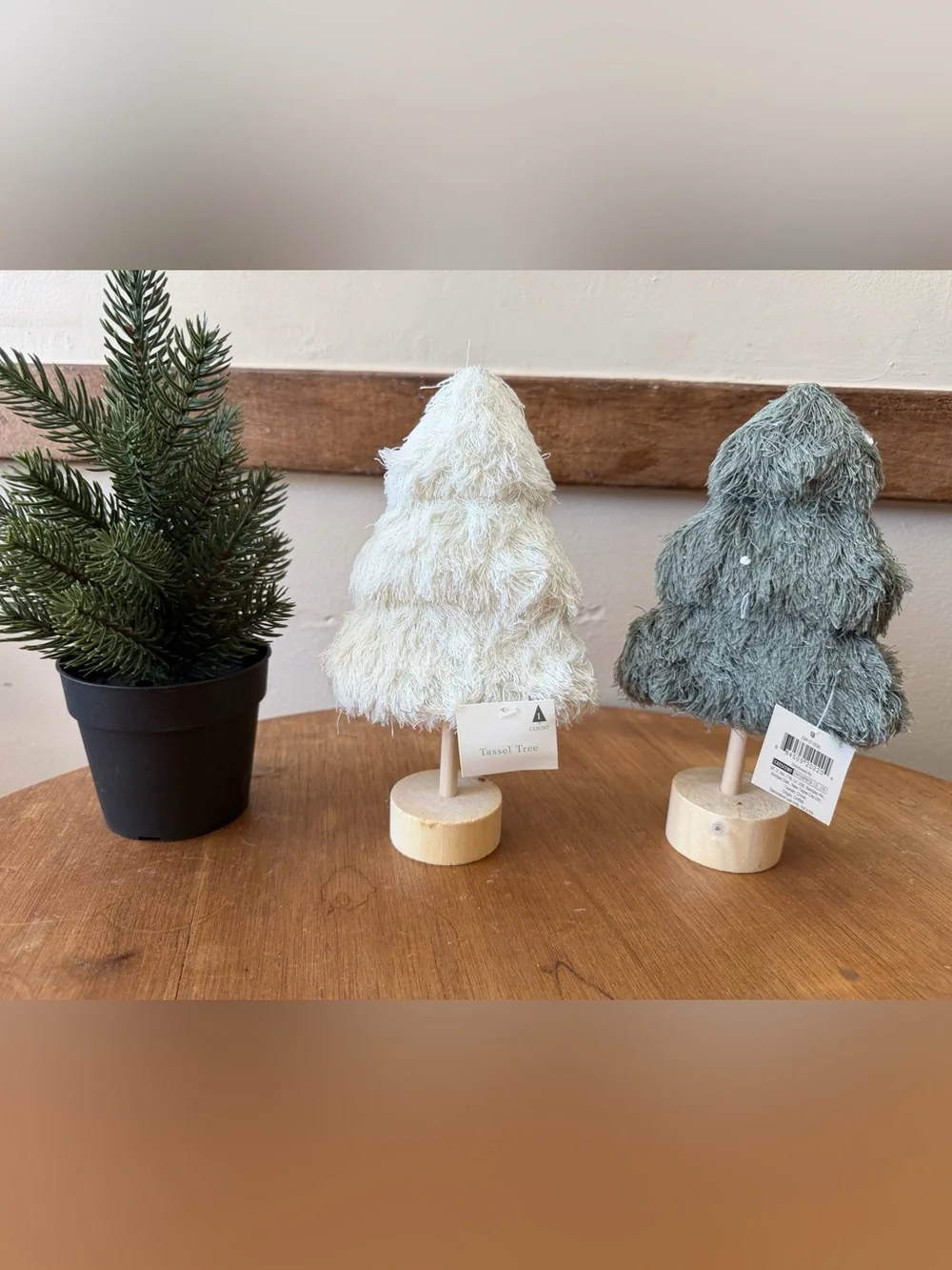 Target Cream and Green Textured Fringe tassel Holiday Trees